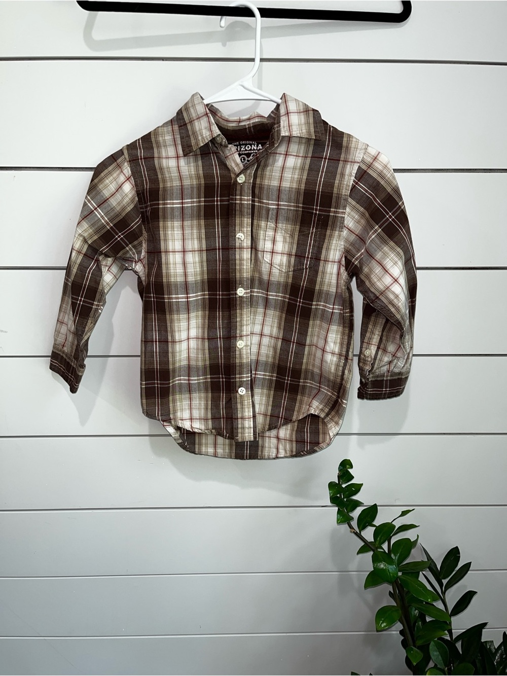 Arizona Jean Company Brown Plaid Long-Sleeve Button-Down Shirt 100% Cotton